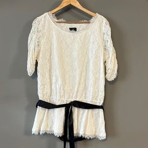 NWT black ribbon lace belted tunic